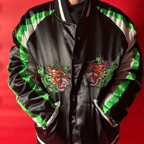 Vintage-Style Unisex Embroidered Tiger Bomber Jacket by Game Theory - Picture 3 of 12